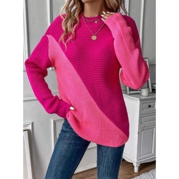 Beautiful Two Tone Drop Shoulder Sweater Pullovers - Picture 4 of 8